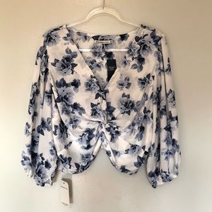 Abercrombie & Fitch Blouse Floral Cropped White Blue New NWT XL